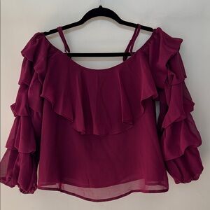 Ruffled Off-Shoulder Blouse in Wine